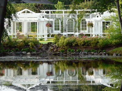 The pergola reflected in the pond